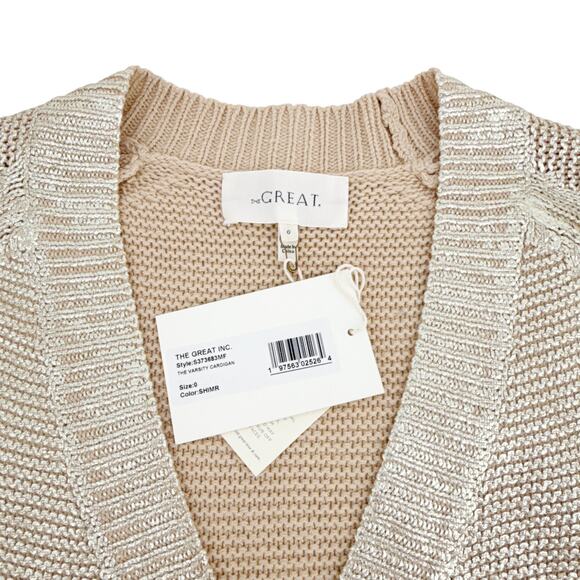 THE GREAT. The Varsity Cardigan Gold Shimmer 0|XS - Picture 5 of 11